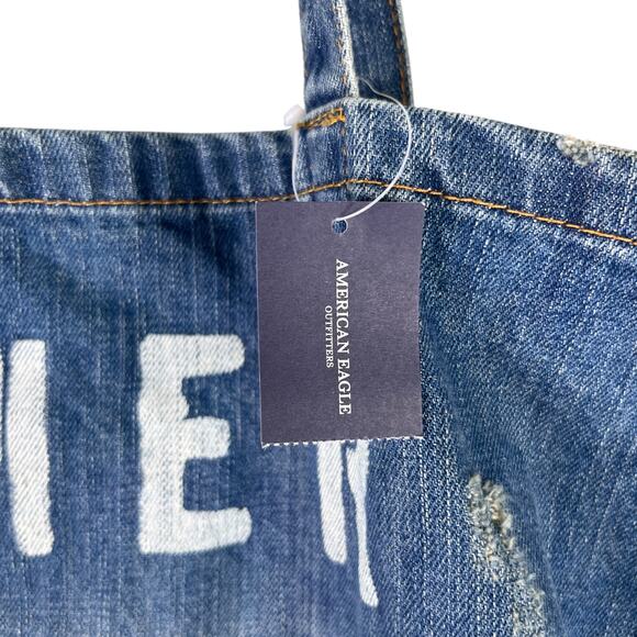 American Eagle Denim Tote Bag Distressed Logo New - Picture 5 of 16